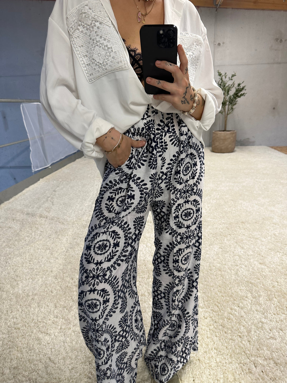 PANTALON BRODERIE - NAVY