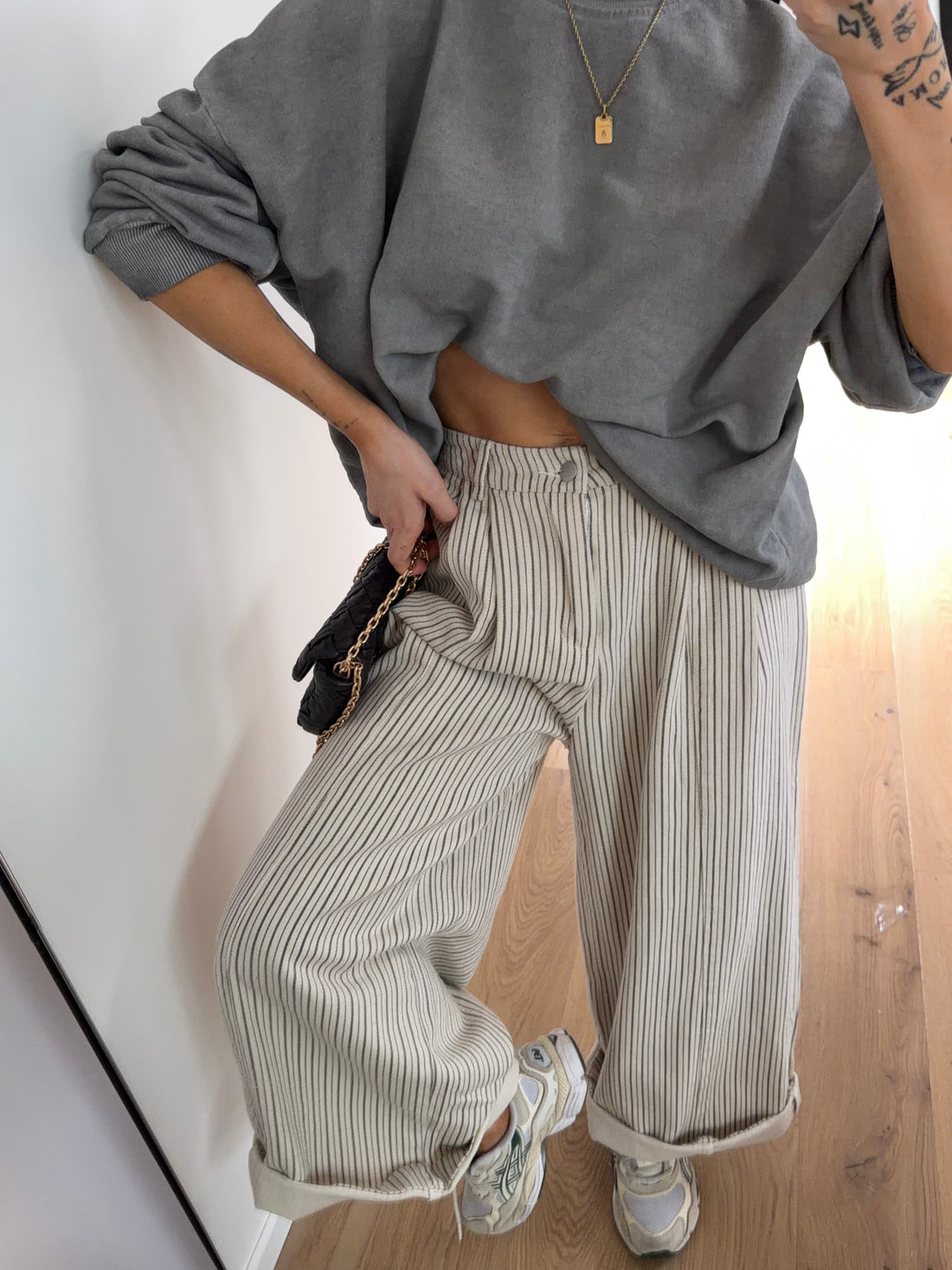 Pantalon rayé - beige et gris
