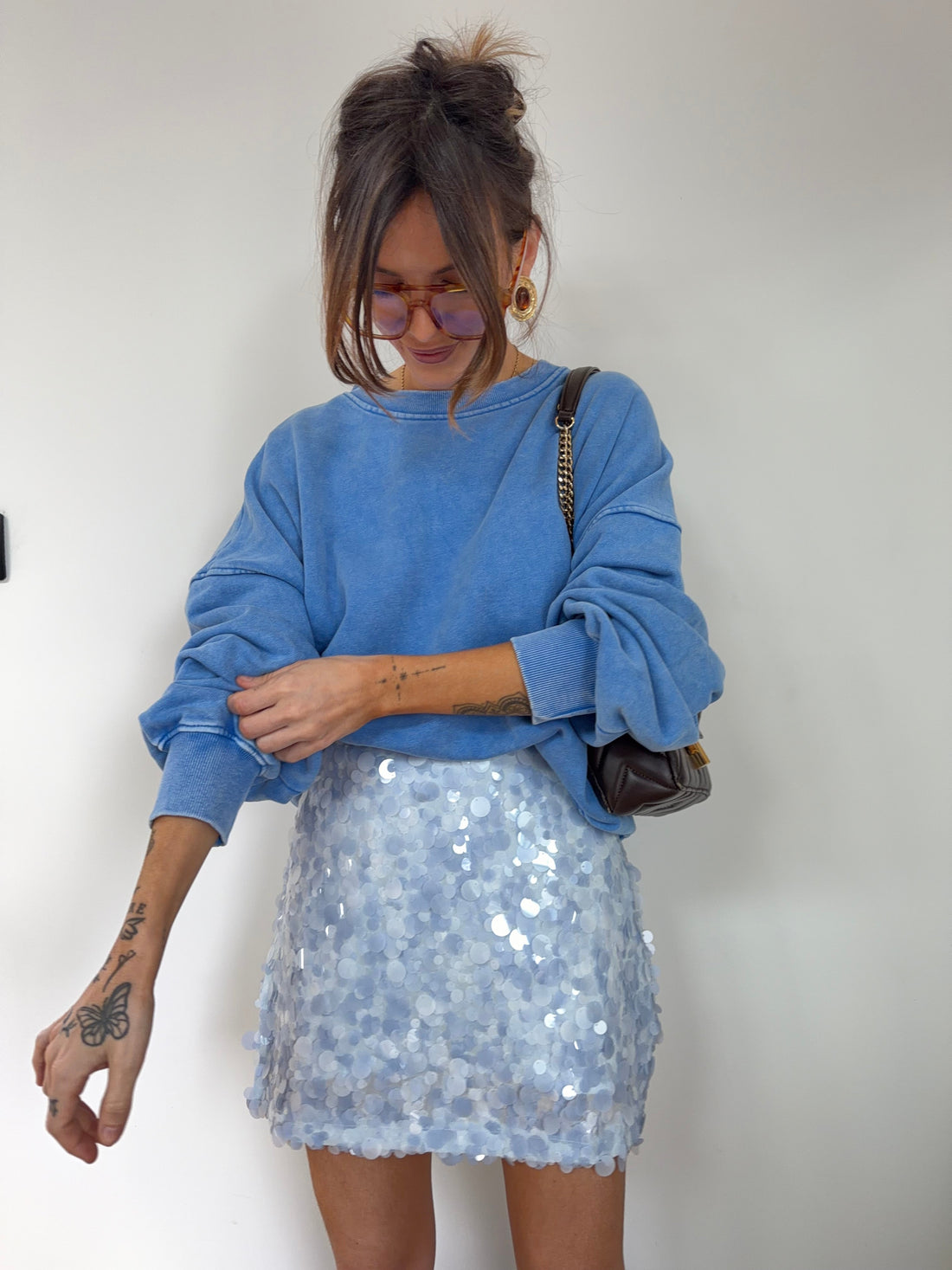 Jupe à sequins - bleu ciel