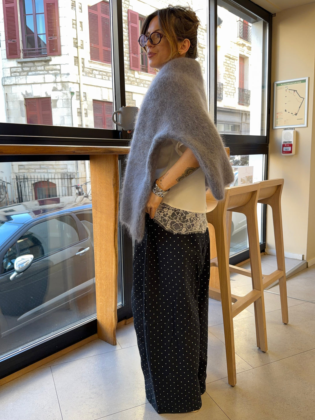 Pantalon baggy à pois - bleu marine