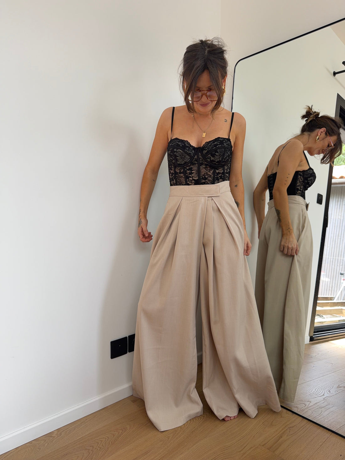 Pantalon à scratch - beige