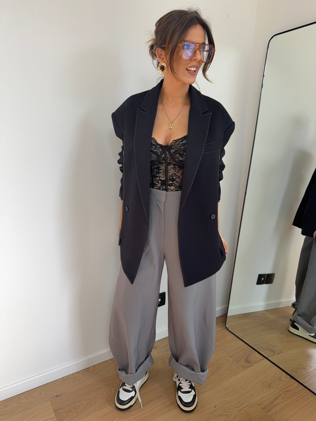 Pantalon ballon rayé - gris