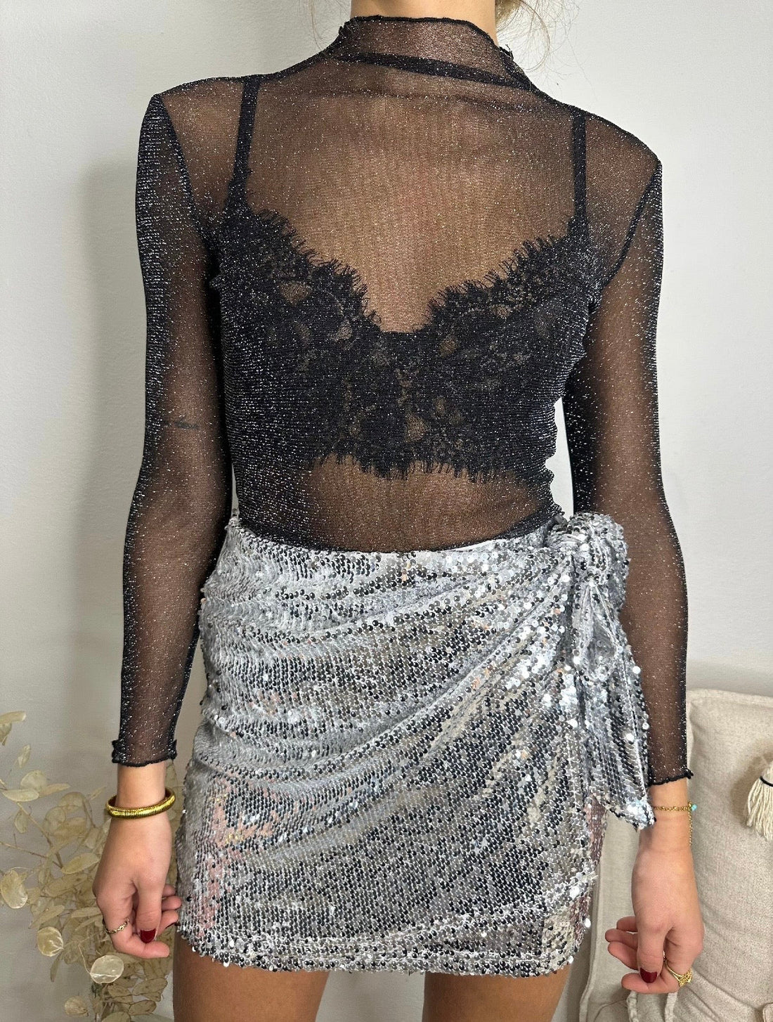 Haut transparent à paillettes fines