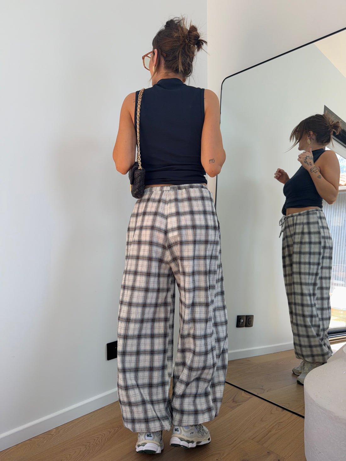 Pantalon ballon à carreaux - beige